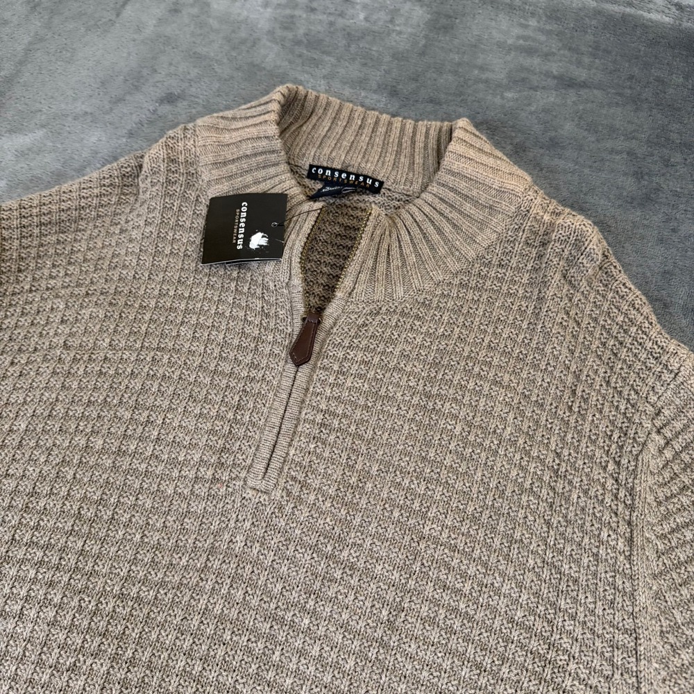 Consensus MS6502 Quarter Zip Sweater Mens Extra Large Khaki Cotton Wool Blend